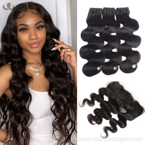 Body wave straight 10-28 inchs human hair bundles deep curly remy human virgin hair with 13x4 Lace Closure free sample